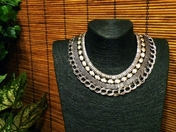 Silver Statement Necklace tribal jewelry by CultureCross on Etsy