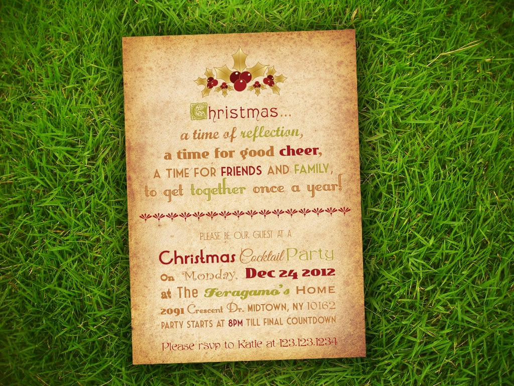 Праздник Рождества Христова Приглашение - Сельский Типография Vintage Christmas Party Празднование Индивидуальные печатные Пригласительный билет