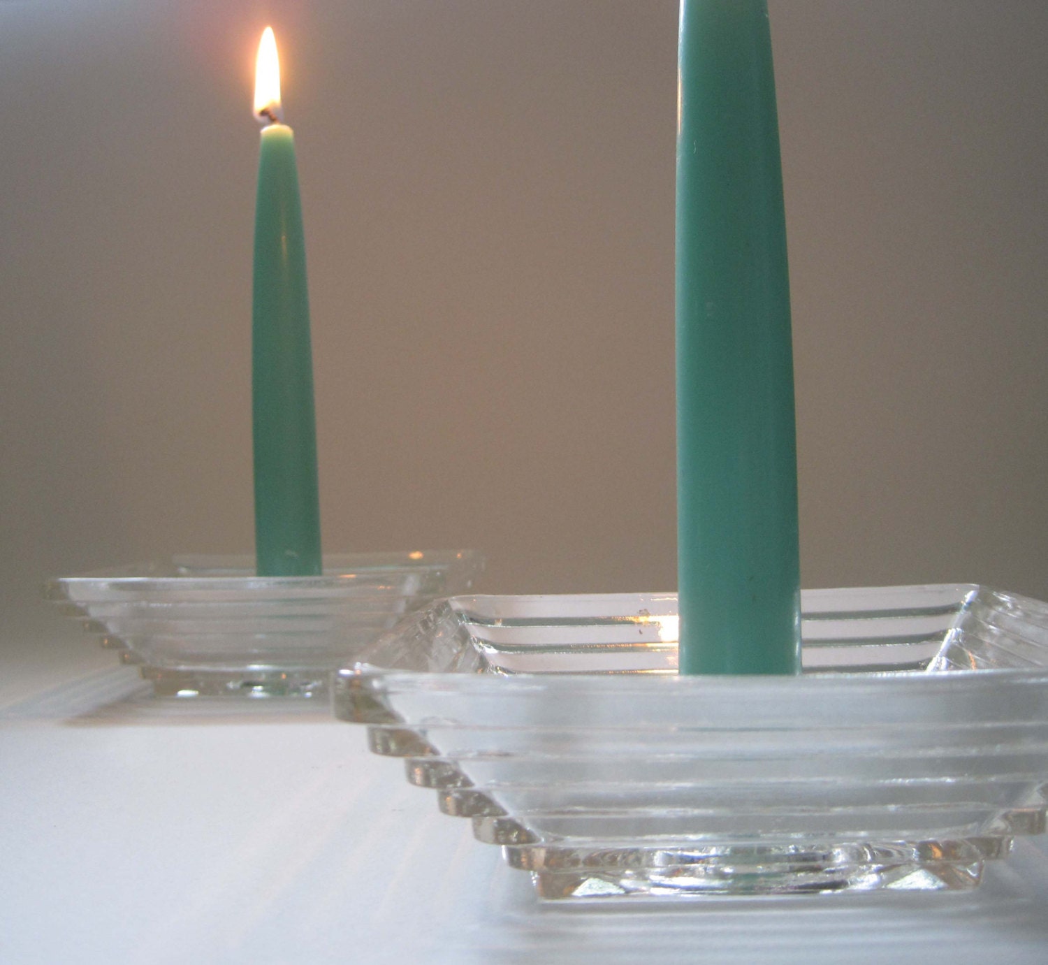 Items similar to Vintage Candle Holders Manhattan Pair Clear Depression