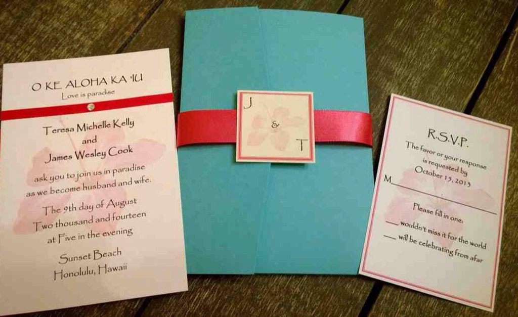 Tropical Hawaiian Hot Pink and Aqua Wedding Invitation Set - colors can be customized