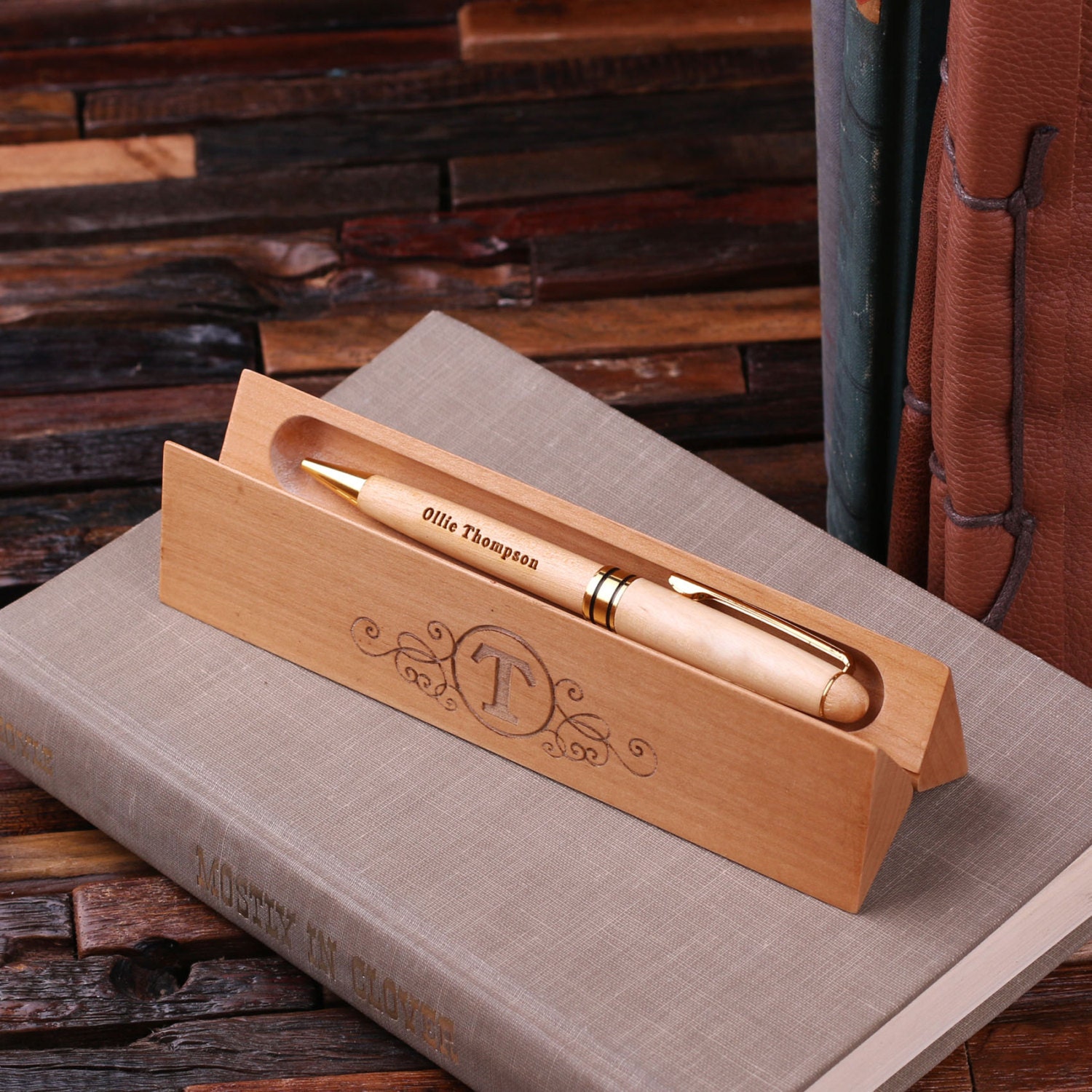 Personalized Wood Desktop Pen Set Engraved And Monogrammed