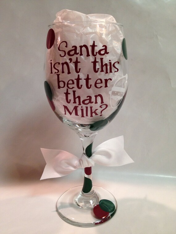 Santa themed wine glass by ArtsyDrinkware on Etsy