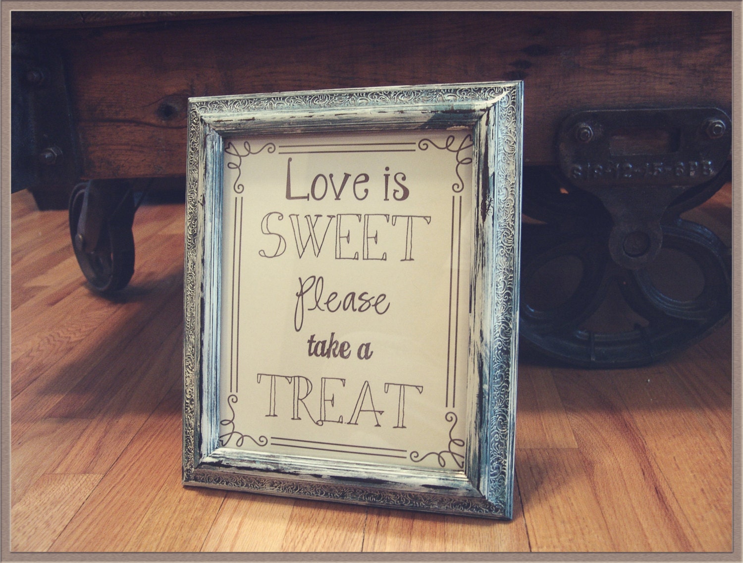 Love is Sweet Sign,distressed frame,candy bar sign,dessert table sign,wedding favors sign,rustic wedding,please take a treat,framed wedding