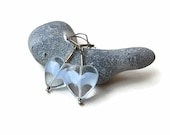 Heart earrings. White earrings. Glass beads jewelry. Silver earrings. Girly chic. Cute romantic style. Gift for her. - GlobeDesignsbyOlgaB