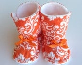 Baby Girl Boots Infant Toddler Fleece Flannel Boot Warm Winter Booties Orange Cream Ivory - Sunjunki