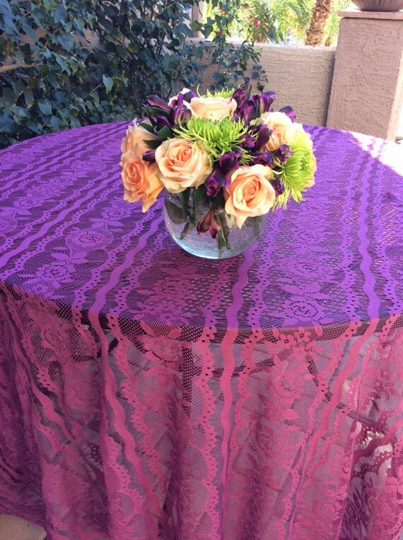 6ft Table Overlay Quaker Lace, Plum tablecloth, 74x74 long, Table Decor