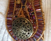 Purple & Gold 5 Row Leather Wrap Bracelet Cuff: AMETHYST Crystals, Gold Jasper, Topaz and Amber Czech Glass Beads, Button, Gift for Her OOAK - TwinklingOfAnEye