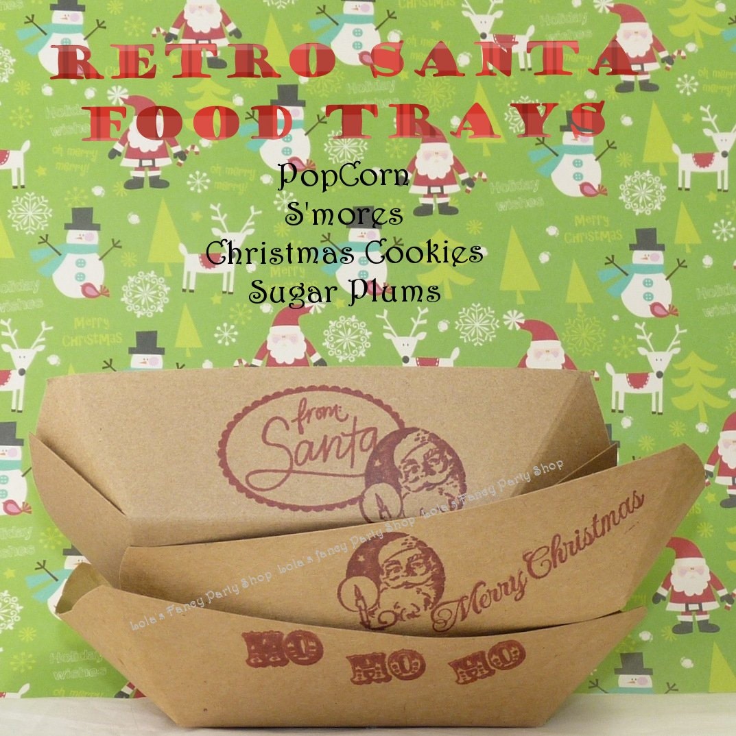 Christmas Snack Trays / Hand Stamped Party Supply 24 Ready To Serve Trays -Popcorn, Cookies, Smores, Candy Bar, Santa Favors, Craft Supply Il_570xn