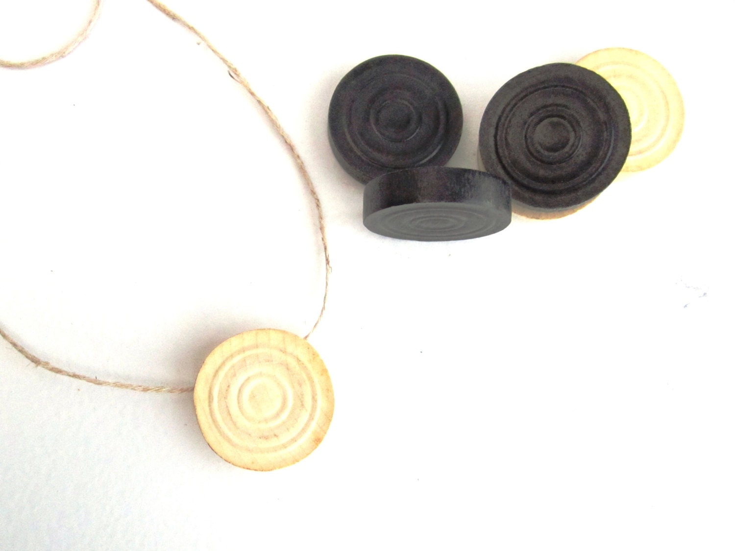 vintage checker piece, white wooden pendant necklace, reclaimed wood, statement necklace - JeTrouve
