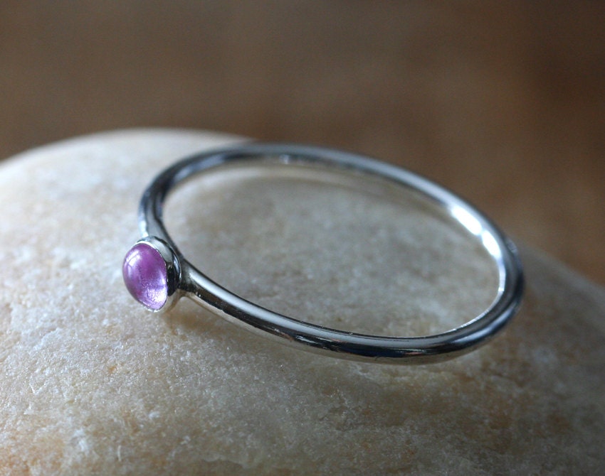 Pink Sapphire Stacking Ring - Sterling Silver Gemstone - Size 2 to 15