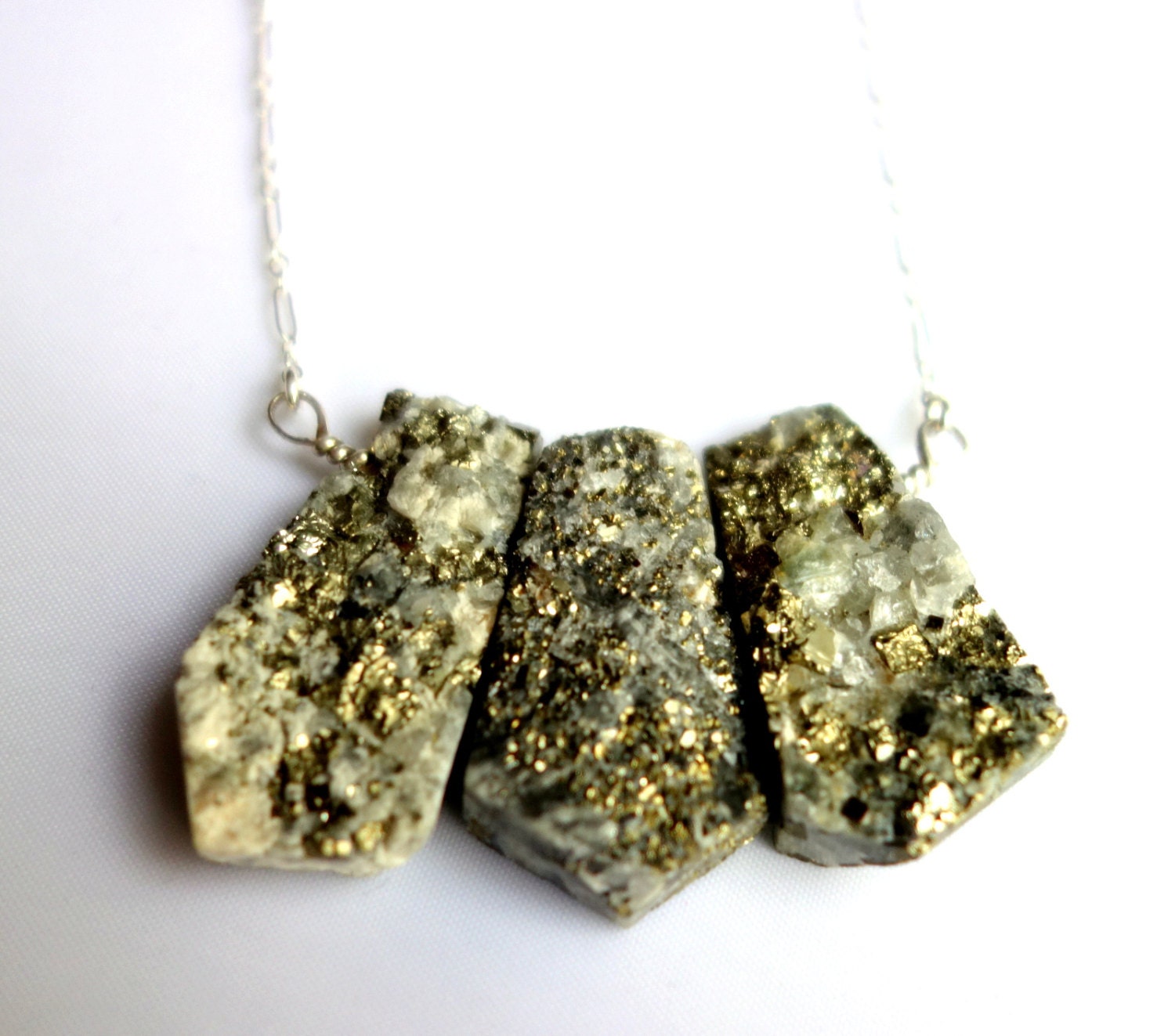 Items similar to Triple Iron Pyrite Necklace on Etsy