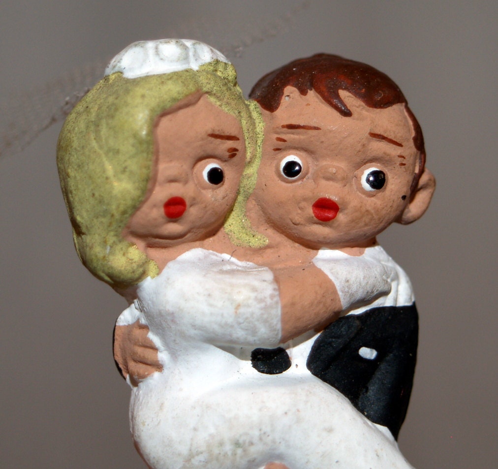 Bride and groom cake topper bisque vintage
