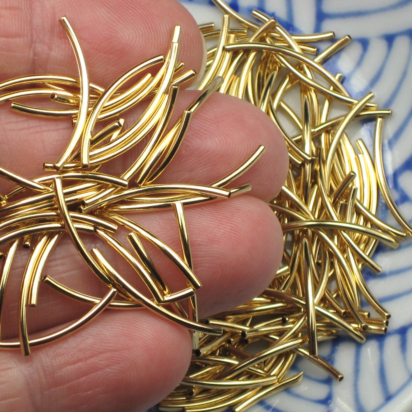 144 or More Noodle Beads 1.2 x 20mm Gold Plated Curved by nottoto