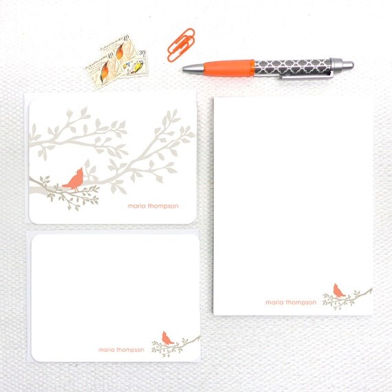 complete personalized stationery set BIRD ON BRANCH by naomilynn
