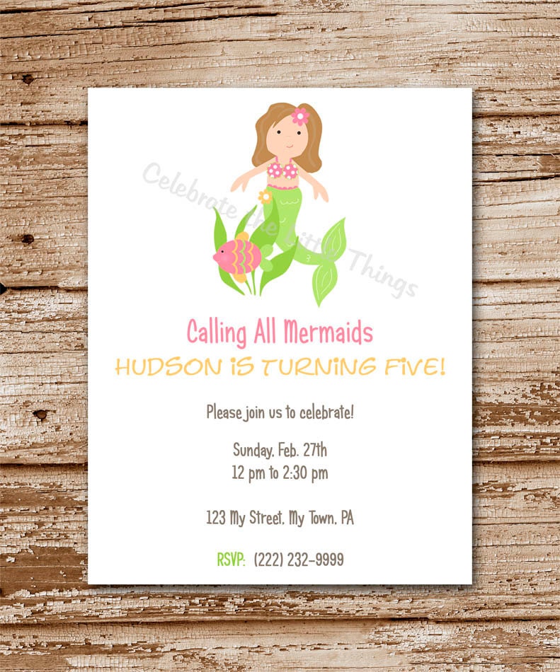 Printable / Mermaid Invitation / Personalized / Choose Your Favorite Mermaid (PDF File) Il_570xn