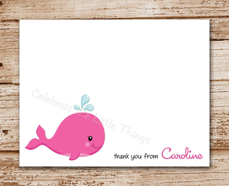 Set of 8 / WHALE Note Cards / Girl / Personalized Stationery / Thank You Notecards / Color Choices Il_570xn