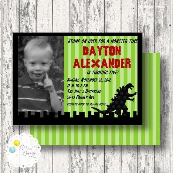 Vintage Movie Monster Invitation for Birthday Party Baby Shower - Boys DIY Printable Photo Invite by BeeAndDaisy Il_570xn