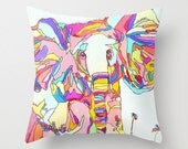 Spring Neons Elephant Painting Pillow. Bright Beautiful Colors create a stunning and fun elephant portrait. The perfect pillow.
