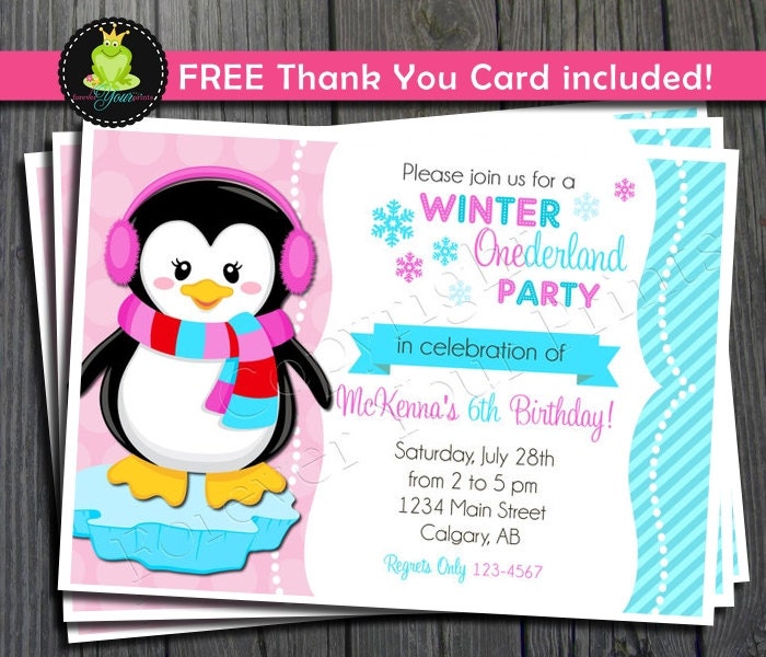 Winter ONEderland Invitation - FREE Thank You Card included Il_570xn
