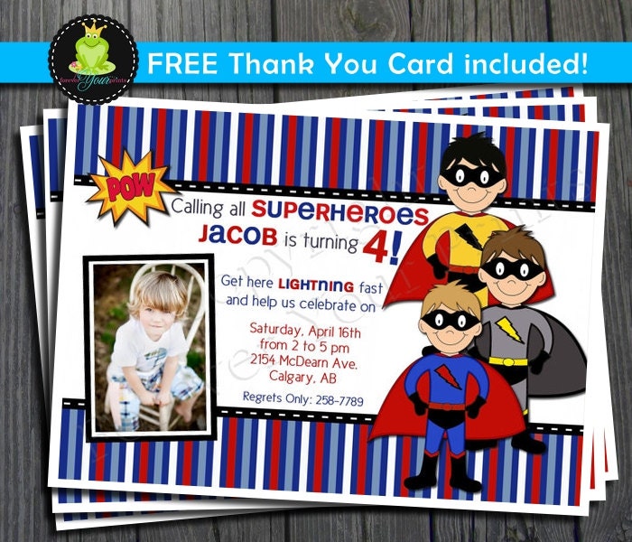 Superhero Invitation - FREE Thank You Card Included Il_570xn