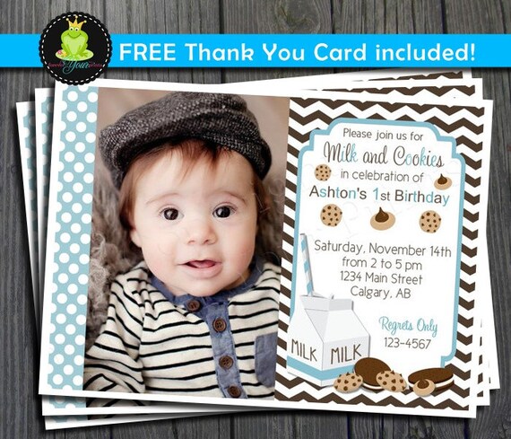 Milk and Cookies Invitation - FREE Thank You Card included Il_570xn