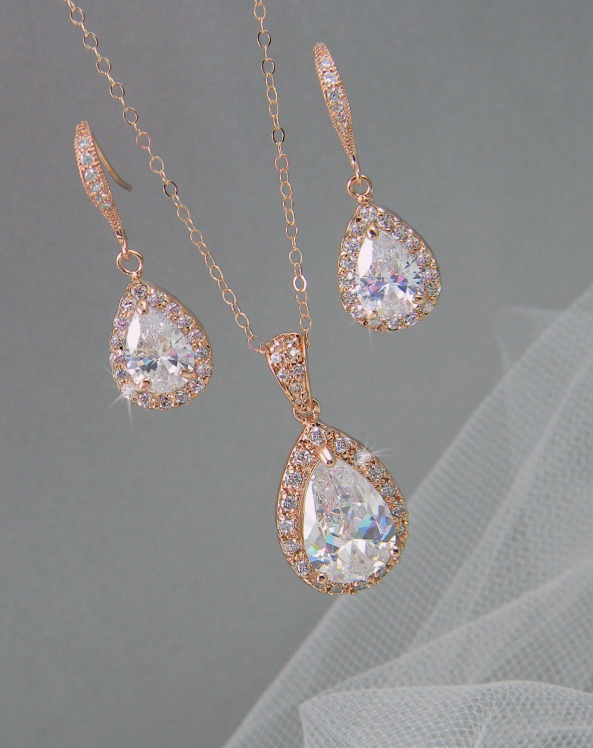 Rose Gold Bridal Set Bridesmaids Jewelry Set By Crystalavenues 5894