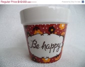 ON SALE Be Happy little flower pot/ vintage glass plant pot with flowers and polka dots - BohoRain