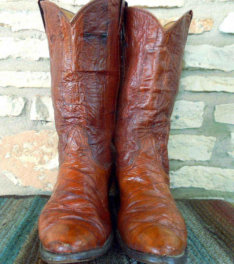 Vintage Exotic Eel Skin Cowboy Western Boots by by