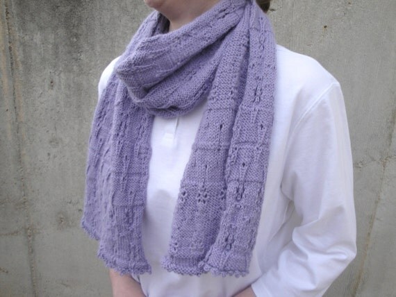 Soft Lavender Scarf Alpaca Angora Wool Hand Knit by Girlpower