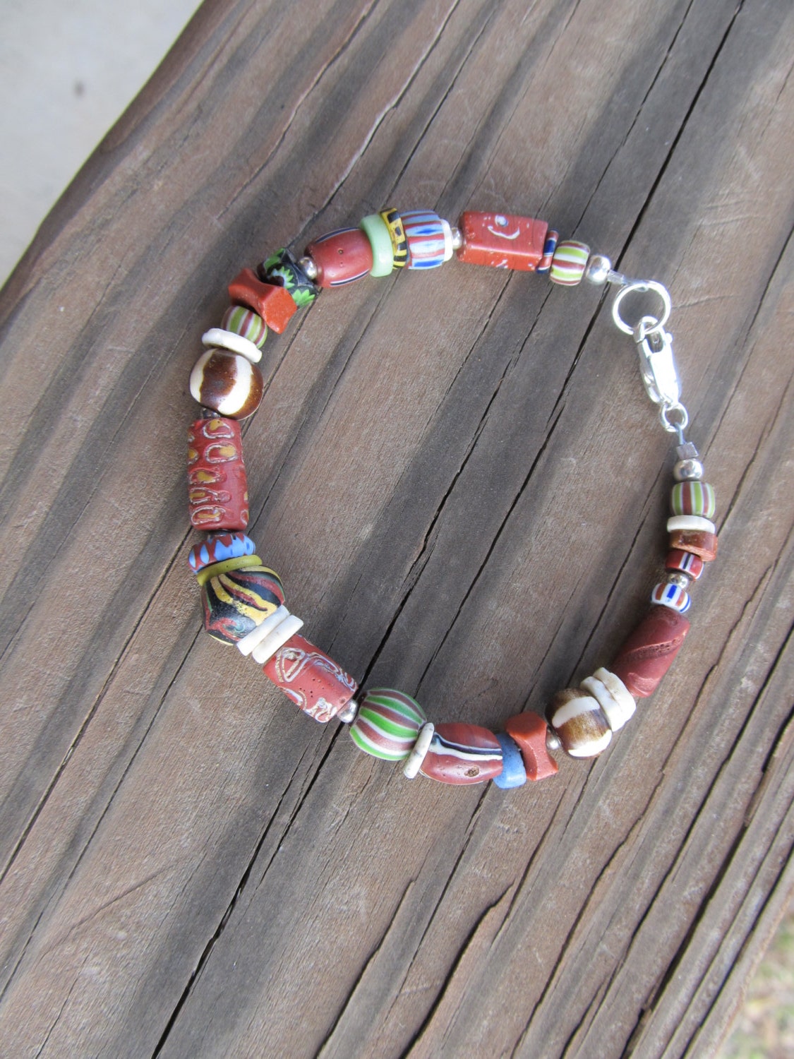 rustic african trade bead bracelet