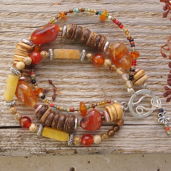 Items similar to Second Autumn Colors Bracelet 3 Strand Boho Bracelet on Etsy