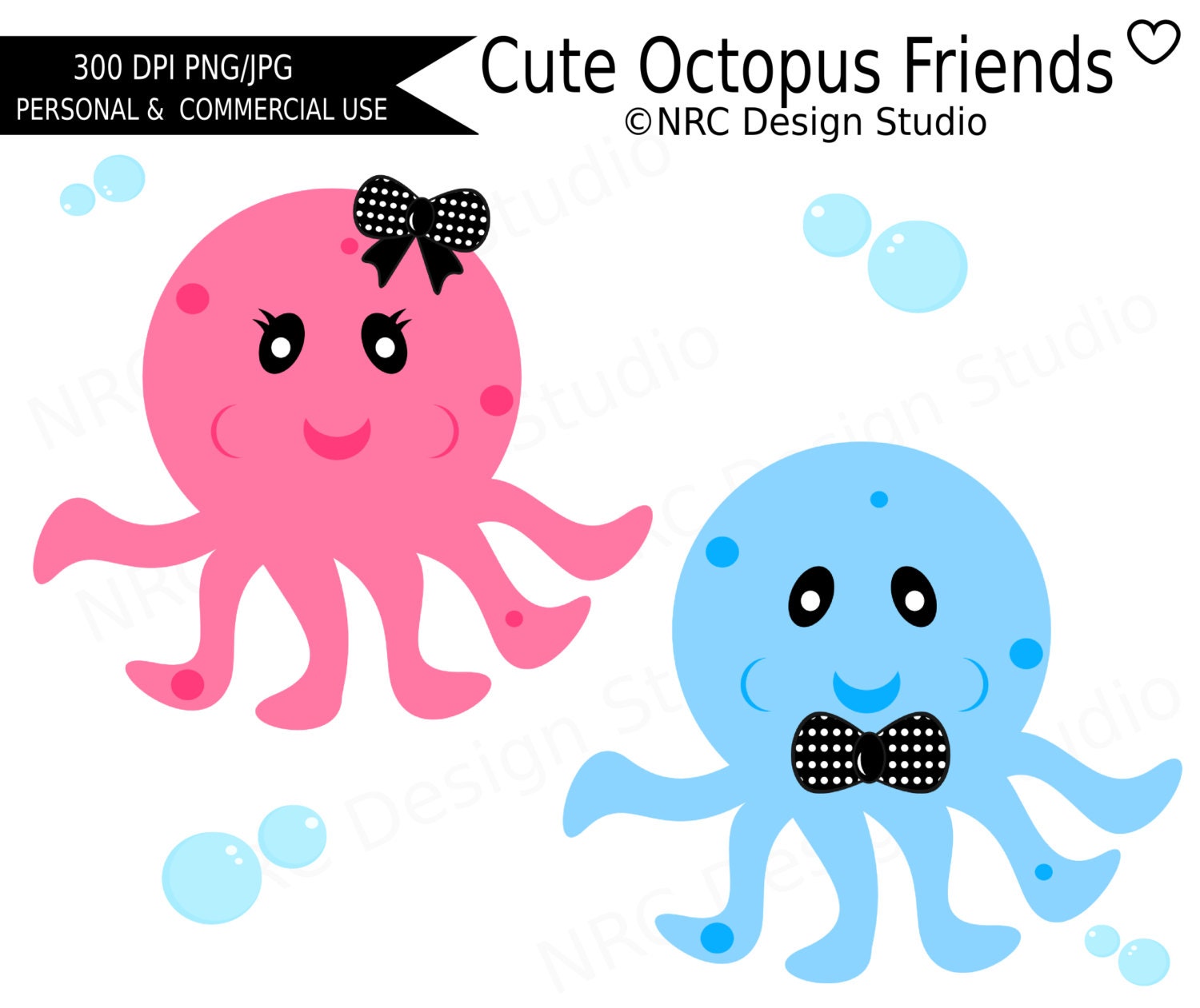 WINTER SALE - Sea Creatures Clip Art - Cute Octopus Friends Clip Art - Digital Octopus Clipart Il_570xn