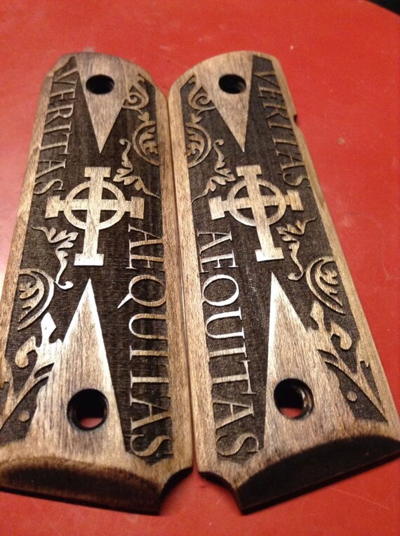 Items similar to 1911 Pistol Grips Maple Laser engraved Boondocks