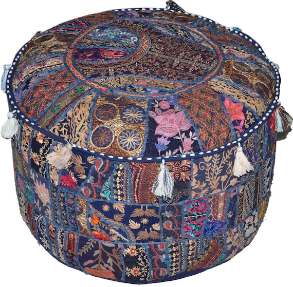 Bohemian Patchwork Pouf Ottoman Vintage Indian by JaipurHandloom