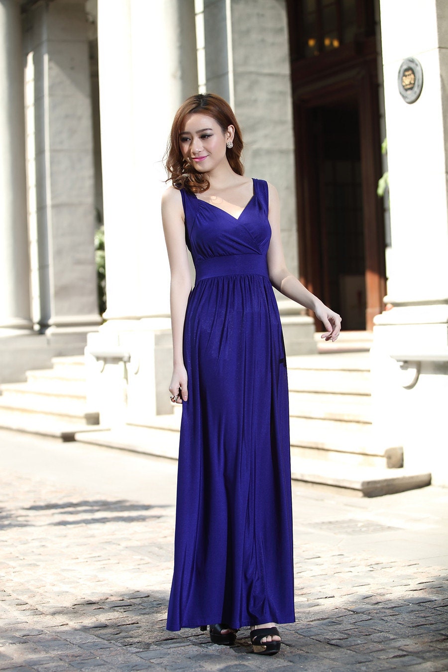 Royal Blue Wedding Party Maxi Dress Evening Dinner Formal Gown Elegant ...