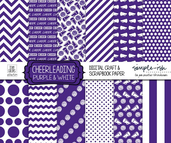CHEERLEADING Scrapbook Paper PURPLE & WHITE Digital by Simpleish