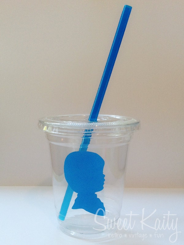 24 Blue Silhouette Disposable Party Cups, Lids & Plastic Straws - Baby Shower - Little Boys Birthday - 12 oz or 16 oz Il_570xn
