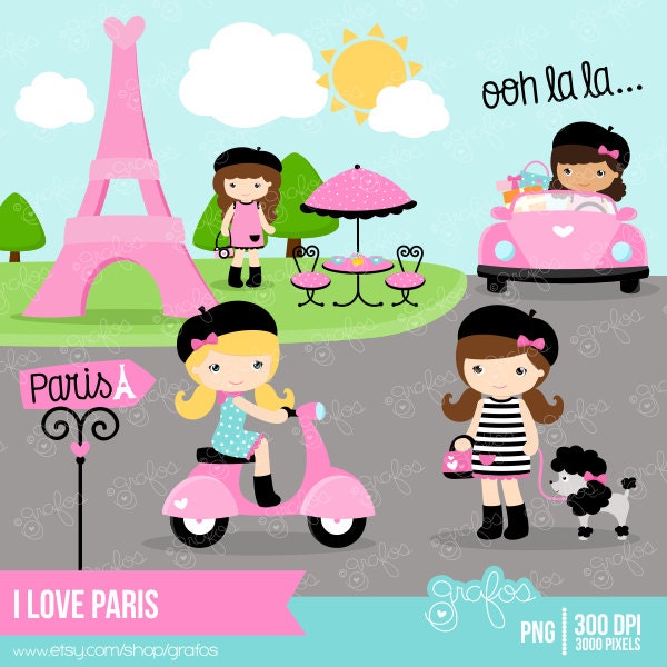 I LOVE PARIS Digital Clipart, Paris Clipart, Paris Girls Clipart, Eiffel Tower Clipart / Instant Download Il_570xn