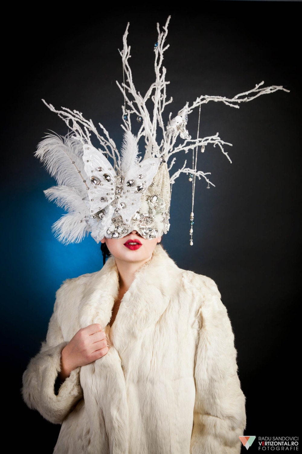 Ice Queen Headpiece Crystal Masquerade Mask by ElvenDesignArt