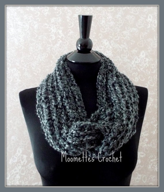 Charcoal Gray Infinity Scarf Soft Warm Cowl Neck Warmer Solid Grey Womens Ladies Teens Handmade - MoomettesCrochet