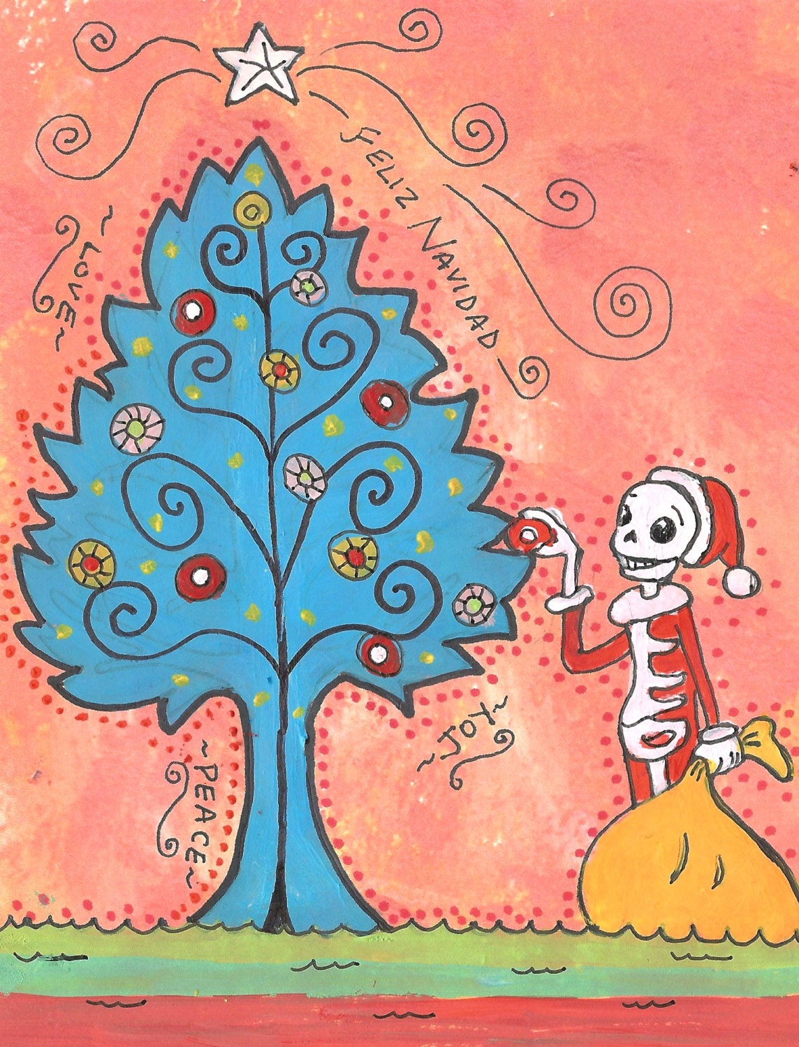 Day of the Dead Christmas Card by MosaicBones on Etsy