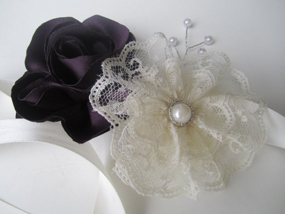 Fabric flower corsage wrist corsage vintage style corsage wedding corsage prom corsage lace flower