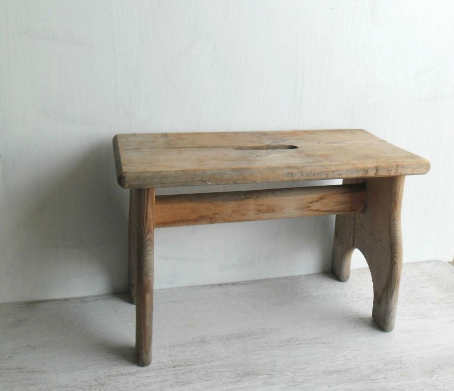 Wooden footstool vintage italian shabby country old from '70 footstool - TheSoulofheRose