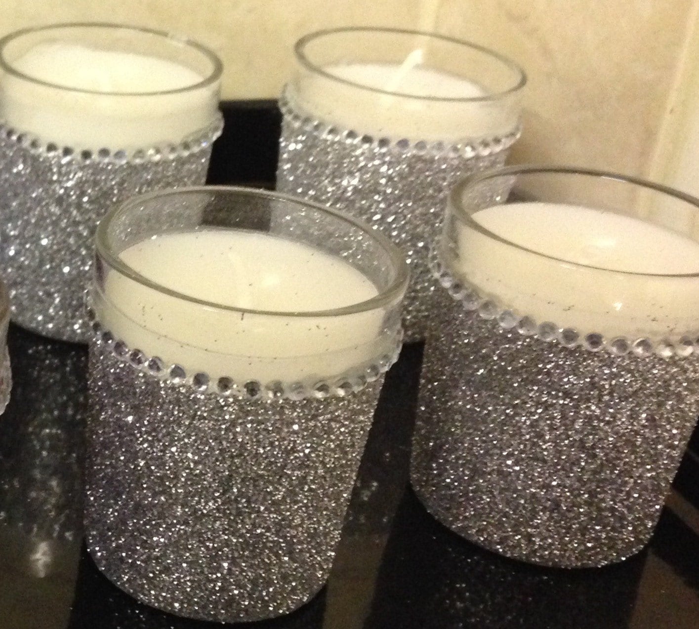 Set of 4 glitter glass candles with diamanté by GlitzyGlassGifts