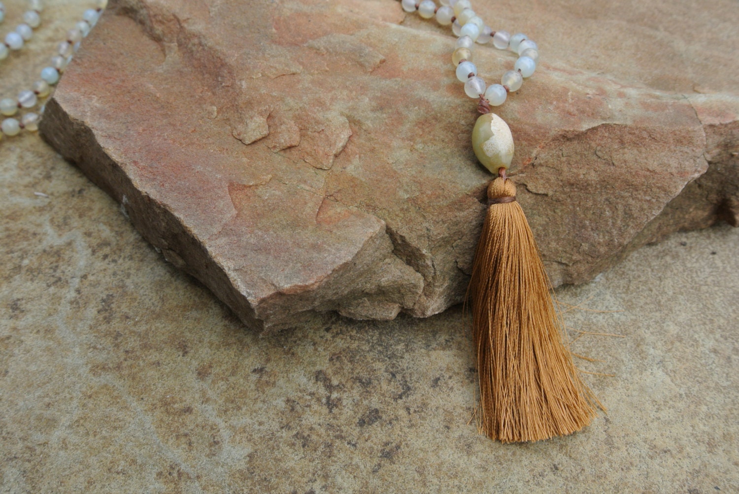 Jade Beaded Tassel Necklace Boho Chic Layering Necklace