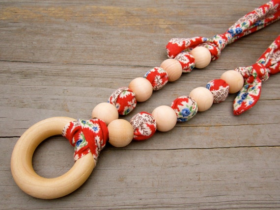 Adjustable Fabric Teething Ring Necklace By Momandtotaccessories