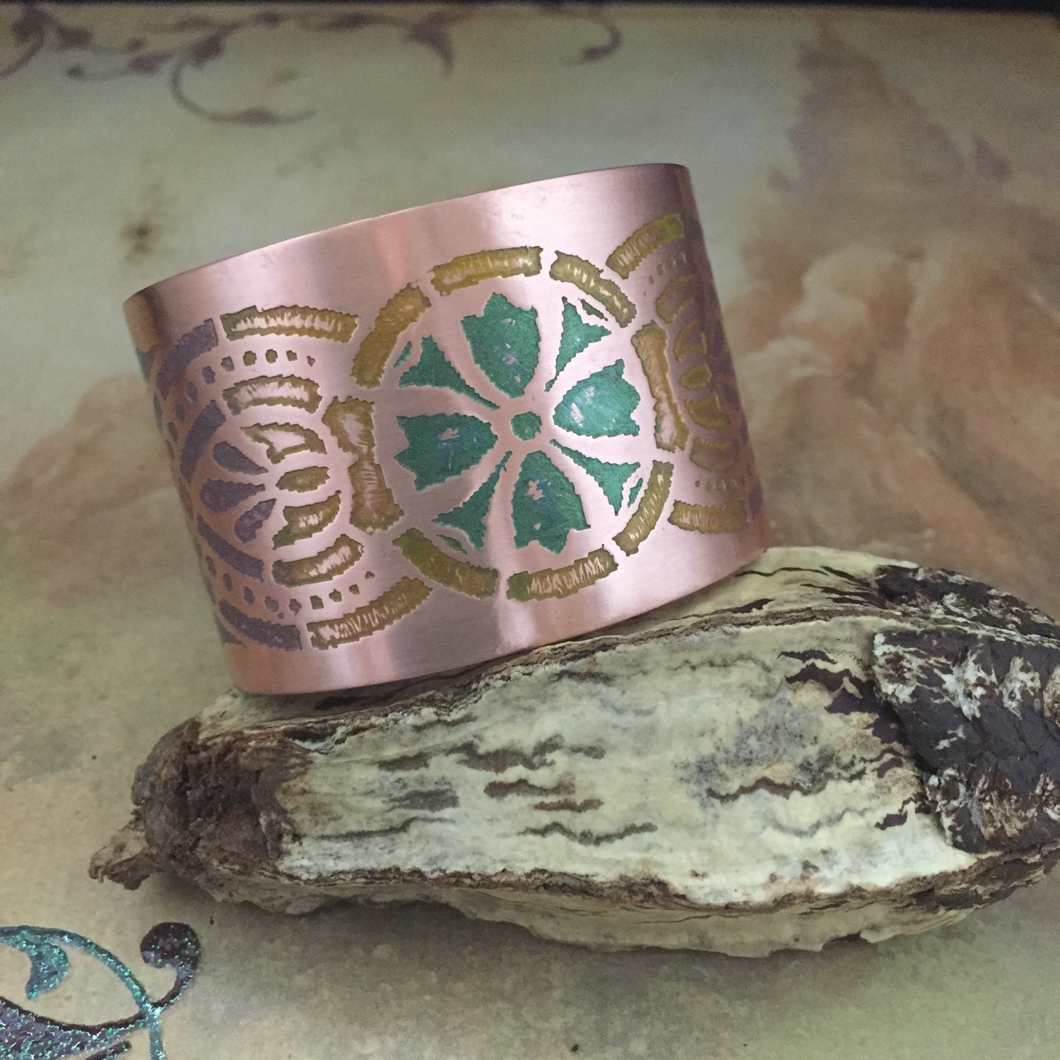 Copper Etched Cuff Bracelet