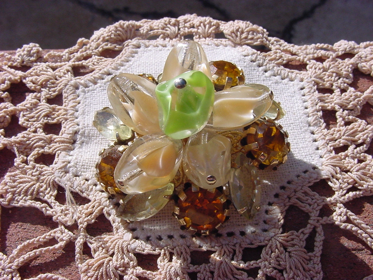 Most Uniquely Beautiful Givre and Rhinestone Vintage Glass Brooch