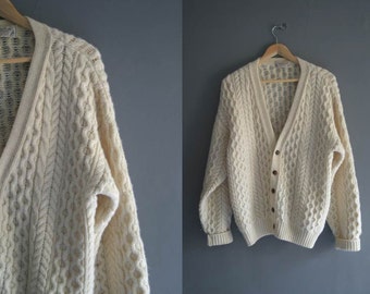 Items similar to Handknit Aran Cabled sweater jumper pullover in off