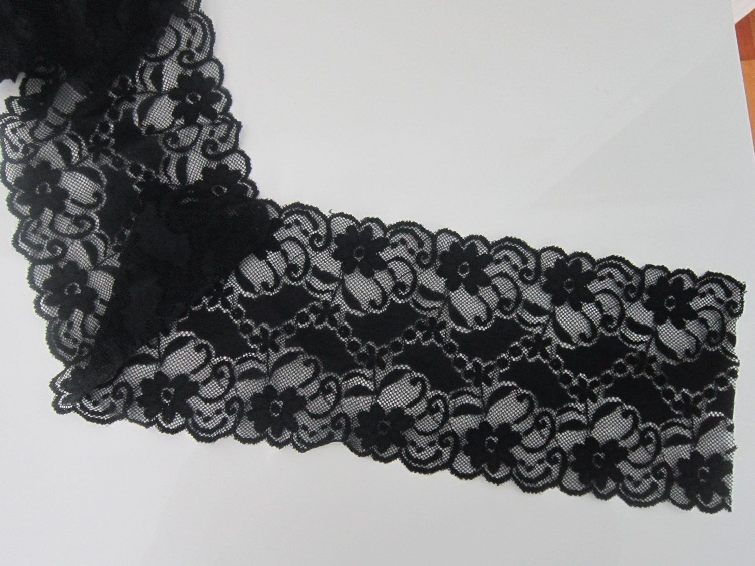 6 Inches Wide Elastic Lingerie Lace By The Yard Black Floral